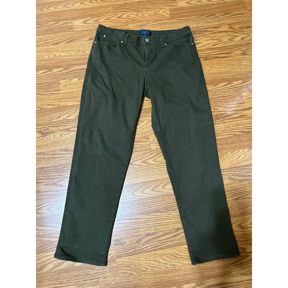 Talbots Simply Flattering Boyfriend Pants Olive Green Chino Size 12 Stretch